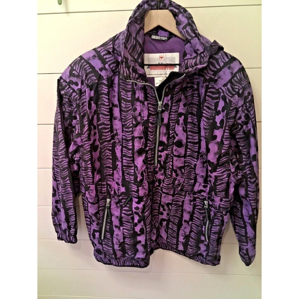 Obermeyer Ski Pullover Women Medium Black Purple Polyester Half Zip Retro Ski